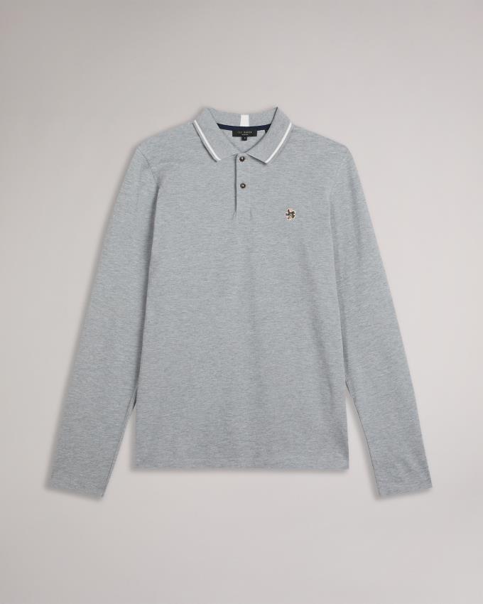 Polo Ted Baker Long Sleeve Grise Clair Homme | JHL-00337878